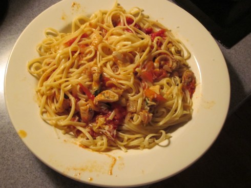 Linguini and red clam sauce