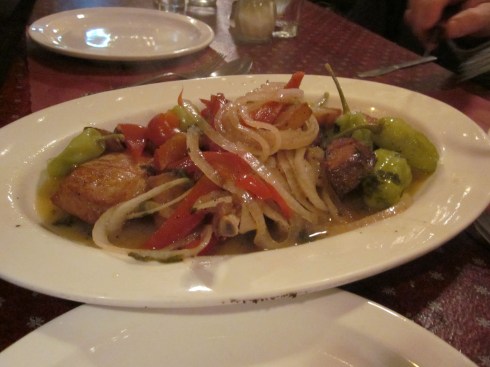 Pork chops with peppers and onions