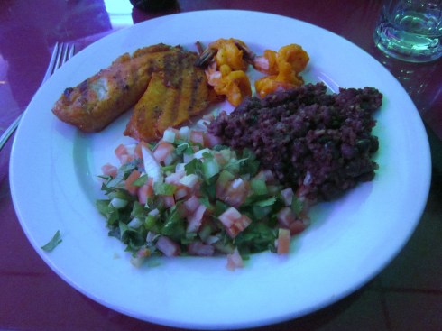 The kids' platter; fish and shrimp.