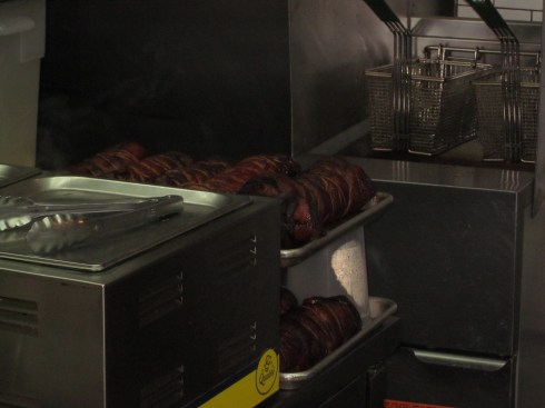 Pork bellies all in a row.