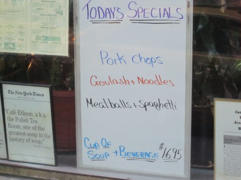 See if the you can get goulash and noodles, cup of soup and a beverage for $16.95 at the Russian Tea Room.