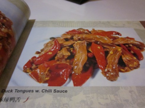 Duck tongue, not duck confit from La Vie en Szechuan's illustrated menu.
