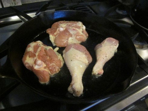 Browning the chicken.