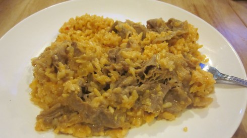 Creamy rice with fatty beef