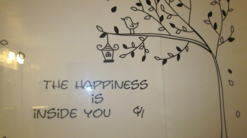 Some of the happiness inside the Cutting Board rest room.